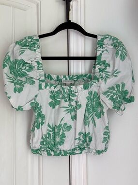 American Eagle Outfitters White Crop Top with Green Floral Print